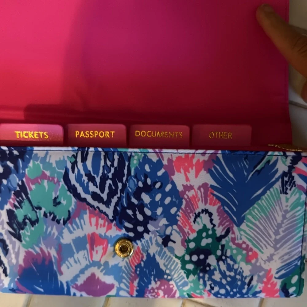 Lilly Pulitzer Blue and Pink Tropical Travel Clutch /Document holder- never used